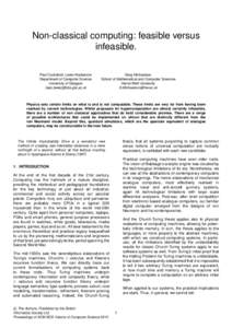 Non-classical computing: feasible versus infeasible. Paul Cockshott, Lewis Mackenzie Department of Computer Science University of Glasgow {wpc,lewis}@dcs.gla.ac.uk