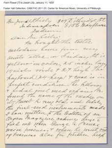 From Flower [?] to Josiah Lilly, January 11, 1933 Foster Hall Collection, CAM.FHC[removed], Center for American Music, University of Pittsburgh. From Flower [?] to Josiah Lilly, January 11, 1933 Foster Hall Collection, C
