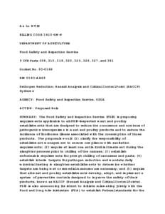 As to NTIS BILLING CODE 3410-DM-P DEPARTMENT OF AGRICULTURE Food Safety and Inspection Service 9 CFR Parts 308, 310, 318, 320, 325, 326, 327, and 381 Docket No. 93-016P