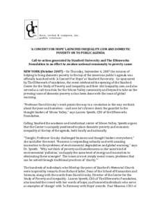 ‘A CONCERT FOR HOPE’ LAUNCHES INEQUALITY.COM AND DOMESTIC POVERTY ON TO PUBLIC AGENDA Call-to-action generated by Stanford University and The Elfenworks Foundation in an effort to awaken national community to poverty