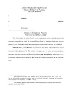 UNITED STATES DISTRICT COURT MIDDLE DISTRICT OF FLORIDA ORLANDO DIVISION , Plaintiff, v.