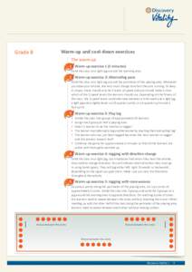 Grade 8  Warm-up and cool-down exercises The warm-up 1	 Warm-up exercise 1 (5 minutes) Send the class on a light jog around the learning area.