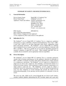 BP010047[removed]OraQuick Rapid HIV-1/2 Antibody Test - Summary of Safety and Effectiveness (OraSure Technologies)