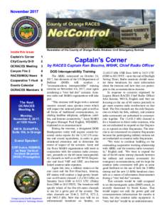 County of Orange RACES  NetControl Newsletter of the County of Orange Radio Amateur Civil Emergency Service  Inside this issue: