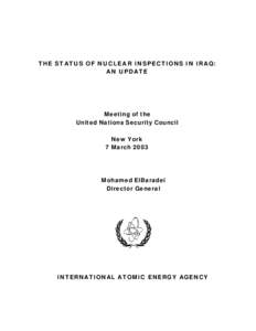 THE STATUS OF NUCLEA R INSPECTIONS IN IRAQ: AN UPDATE Meeting of the United Nations Security Council New York