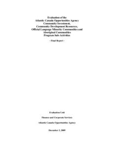 ReDoS / Community business development corporation / Capacity building / Western Economic Diversification Canada / Department of Canadian Heritage / Local Economic Development / Business / Atlantic Canada / Atlantic Canada Opportunities Agency