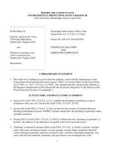 BEFORE THE UNITED STATES ENVIRONMENTAL PROTECTION AGENCY REGION III 1650 Arch Street, Philadelphia, Pennsylvania[removed]_______________________________ :