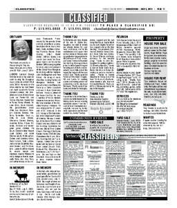 I CL ASSIFIED I  turtle ISland newS I IohIarIKó:wa / JulY 2, 2014 I classified