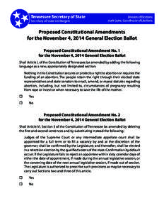 Proposed Constitutional Constitutional Amendment No. 1 Proposed Amendments for the November 4, 2014 General Election Ballot