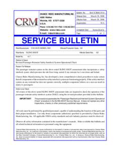 CHANCE RIDES MANUFACTURING, INC[removed]Walker Wichita, KS[removed]U.S.A.  Bulletin No: