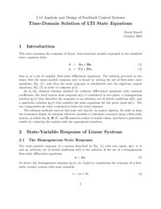 2.14 Analysis and Design of Feedback Control Systems  Time-Domain Solution of LTI State Equations