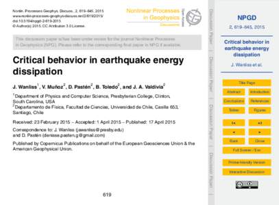 This discussion paper is/has been under review for the journal Nonlinear Processes in Geophysics (NPG). Please refer to the corresponding final paper in NPG if available. Discussion Paper  Nonlin. Processes Geophys. Disc