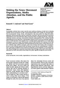 Making the News: Movement Organizations, Media Attention, and the Public Agenda  American Sociological Review