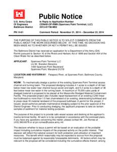 Public Notice U.S. Army Corps Of Engineers Baltimore District  In Reply to Application Number