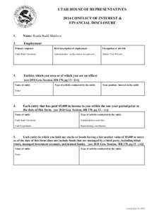 UTAH HOUSE OF REPRESENTATIVES 2014 CONFLICT OF INTEREST & FINANCIAL DISCLOSURE 1.