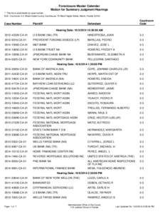 Foreclosure Master Calendar Motion for Summary Judgment Hearings ** This list is searchable by case number 3-3 = Courtroom 3-3, Miami-Dade County Courthouse, 73 West Flagler Street, Miami, Florida[removed]Case Number