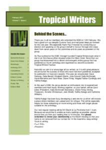 Tropical Writers  February 2011 Volume 7, Issue 2  Behind the Scenes…