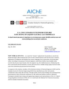 Petroleum production / Energy / Chemical engineer / Natural gas / Federal Energy Regulatory Commission / American Institute of Chemical Engineers / Chemical warfare / Engineering / Fuel gas / Chemistry / Liquefied natural gas