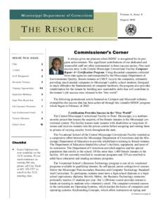 Mississippi Department of Corrections  Volume 6 , Issue 8 August[removed]THE RESOURCE