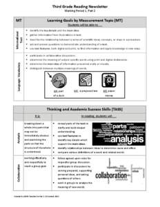 Third Grade Reading Newsletter Marking Period 1, Part 2 Learning Goals by Measurement Topic (MT)  MT