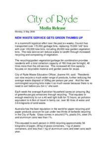 Microsoft Word - NEW WASTE SERVICE GETS GREEN THUMBS UP MAY 06.doc