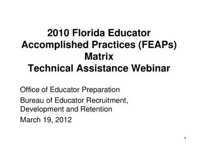 2010 FEAPs Matrix Technical Assistance Webinar