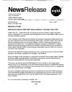 NewsRelease National Aeronautics and Space Administration Langley Research Center  Hampton, Virginia[removed]