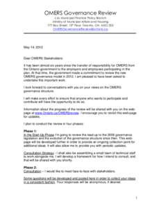 OMERS Governance Review c/o Municipal Finance Policy Branch Ministry of Municipal Affairs and Housing 777 Bay Street, 13th Floor, Toronto, ON M5G 2E5 [removed]