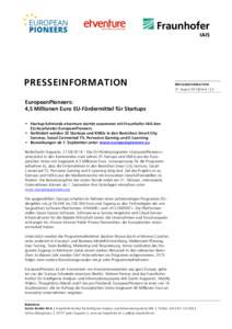 PRESSEINFORMATION  PRESSEINFORMATION 27. August 2014 || Seite 1 | 2  EuropeanPioneers: