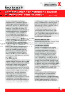 Commonwealth Ombudsman fact sheet 9: Compensation for detriment caused by defective administration, February 2010