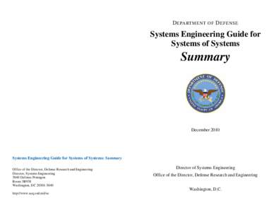 Systems Engineering Guide for SoS: Summary