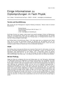 KMe, Einige Informationen zu Diplomprüfungen im Fach Physik Prof. K. Meier - Kirchhoff-Institut für Physik – INF227 –  – 