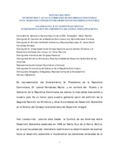 SEGUNDA REUNION DE MINISTROS Y ALTAS AUTORIDADES DE DESARROLLO SOSTENIBLE EN EL MARCO DEL CONSEJO INTERAMERICANO DE DESARROLLO INTEGRAL PALABRAS ING. JUAN TEMISTOCLES MONTAS EN REPRESENTACION DEL PRESIDENTE DR. LEONEL FE