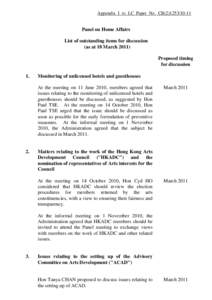 Appendix I to LC Paper No. CB[removed]Panel on Home Affairs List of outstanding items for discussion (as at 18 March[removed]Proposed timing