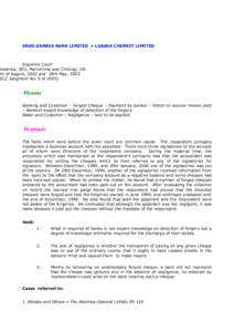 INDO-ZAMBIA BANK LIMITED v LUSAKA CHEMIST LIMITED  Supreme Court ewanika, DCJ, Mambilima and Chitengi, JJS 6th of August, 2002 and 28th May, 2003 SCZ Judgment No. 5 of 2003)