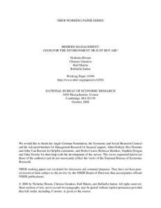 NBER WORKING PAPER SERIES  MODERN MANAGEMENT: GOOD FOR THE ENVIRONMENT OR JUST HOT AIR? Nicholas Bloom Christos Genakos