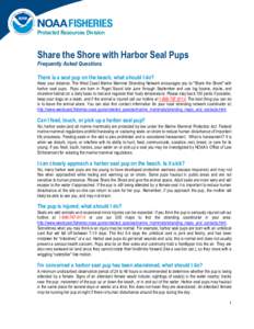 Protected Resources Division  Share the Shore with Harbor Seal Pups Frequently Asked Questions  There is a seal pup on the beach, what should I do?