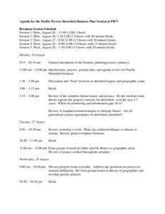 Agenda for the Pacific Flyway Shorebird Business Plan Session at PIFV Breakout Session Schedule Session 1: Mon., August 26 – 11:00-12:00 (1 hour) Session 2: Mon., August 26- 1:30-5:[removed]hours with 20-minute break) S