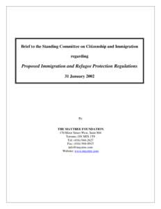 Brief to the Standing Committee on Citizenship and Immigration regarding Proposed Immigration and Refugee Protection Regulations 31 January 2002