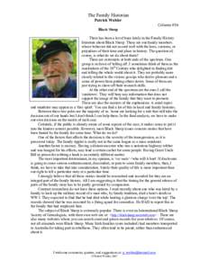 The Family Historian Patrick Wohler Column #56 Black Sheep There has been a lot of buzz lately in the Family History literature about Black Sheep. These are our family members