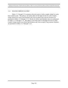 Background Document; NonGroundwater Pathway Risk Assessment; Petroleum Process Waste Listing Determinations[removed]SULFUR COMPLEX SLUDGE