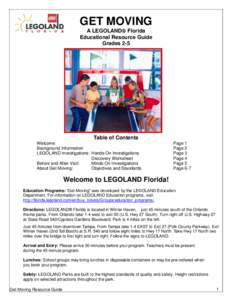 GET MOVING A LEGOLAND Florida Educational Resource Guide Grades 2-5  Table of Contents