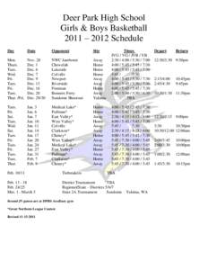 Deer Park High School Girls & Boys Basketball 2011 – 2012 Schedule Day  Date