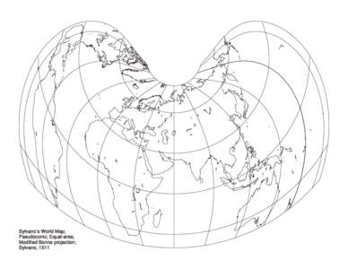 Sylvano’s World Map; Pseudoconic; Equal-area; Modified Bonne projection; Sylvano; 1511  