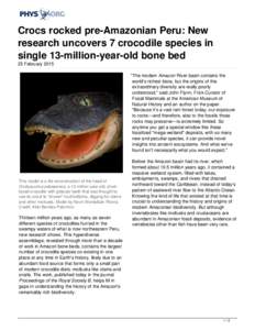 Crocs rocked pre-Amazonian Peru: New research uncovers 7 crocodile species in single 13-million-year-old bone bed