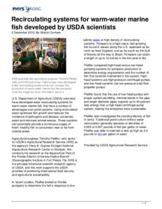 Recirculating systems for warm-water marine fish developed by USDA scientists