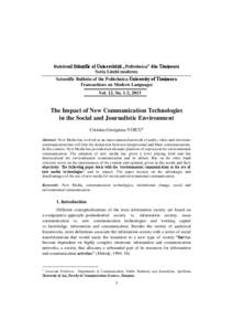 Buletinul Ştiinţific al Universităţii „Politehnica” din Timişoara Seria Limbi moderne Scientific Bulletin of the Politehnica University of Timişoara Transactions on Modern Languages Vol. 12, No. 1-2, 2013