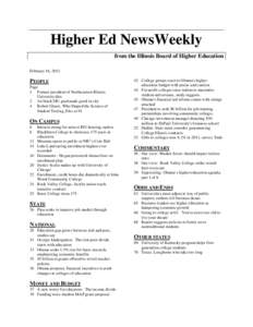 Higher Ed NewsWeekly from the Illinois Board of Higher Education February 16, 2012 PEOPLE Page