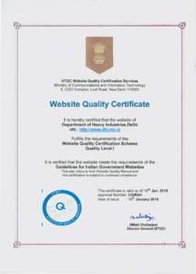 ~a---------------------------------------------------~  STQC Website Quality Certification Services Ministry of Communications and Information Technology 6, CGO Complex, Lodi Road, New Delhi