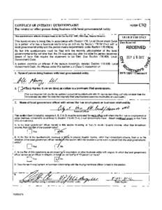 FORMCIQ  CONFLICT OF INTEREST QUESTIONNAIRE For vendor or other person doing business with local governmental entity This questionnaire refJectschanges made to the law by H.B. 1491, 80th Leg., Regular Session.